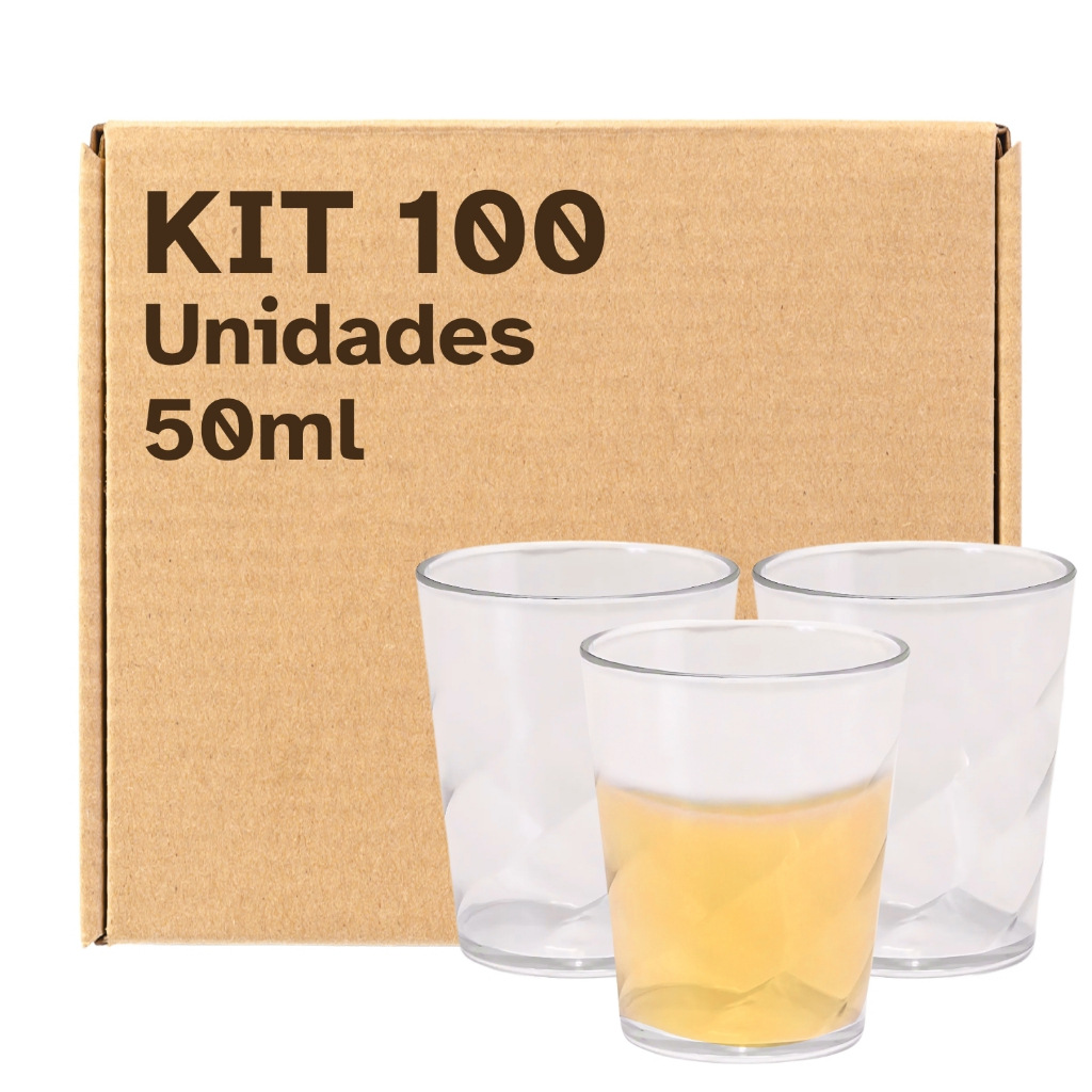kit 100 Copos Shot Twister 50ml Drink Vodka Dose Certa Mini Cachaça Tequila Pinga Comemoração