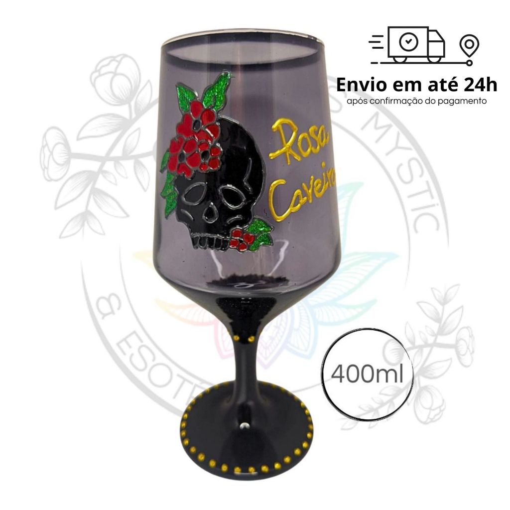 Taça Rosa Caveira Negra Pomba Gira 400ml – Umbanda Candomblé Orixás