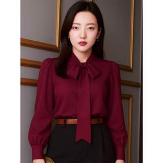 Blusa Camisa Marsala Vinho Bordô Coreana Dorama K-Pop Korea Laço Gravatinha Manga Longa Evangélica Social Trabalho em Oferta na Shopee