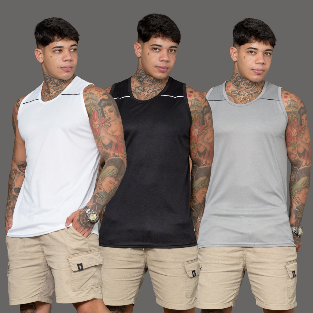 Kit 3 Regata Masculina Dry Fit Basica Academia em Oferta na Shopee