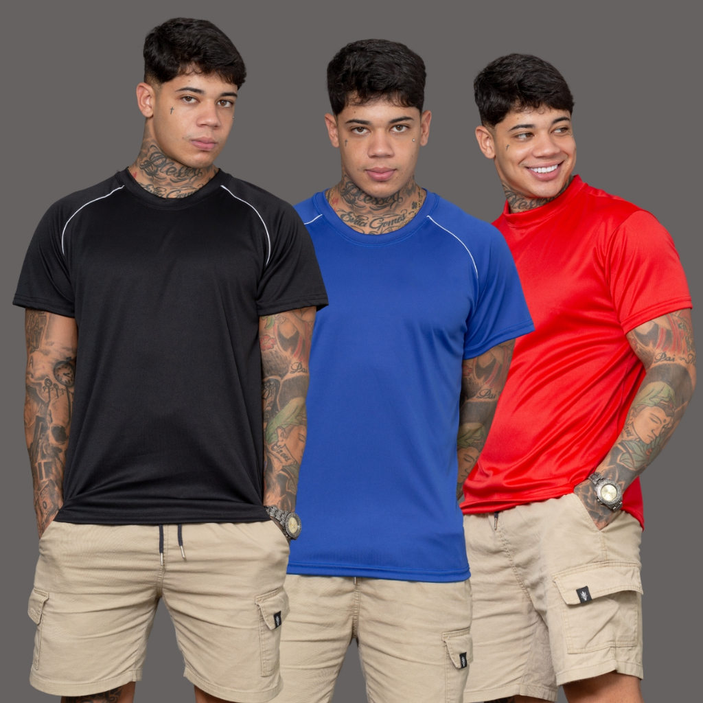 Camisa Masculina Academia Slim Fitness Camisetas 100% Poliéster Secagem Rápida Leve e Confortavél