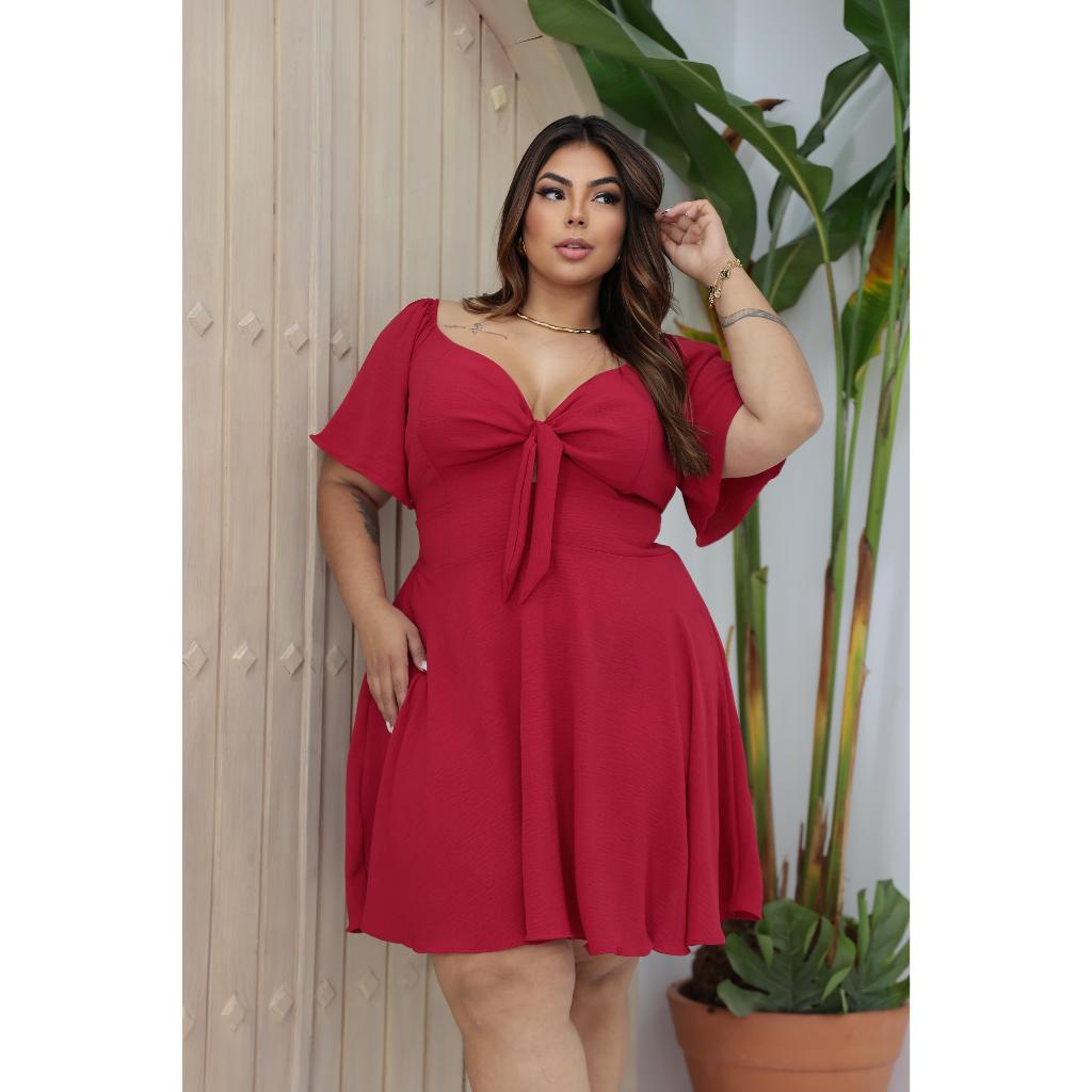 Vestido feminino Curto Plus Size Manga Curta ciganinha duna forrado