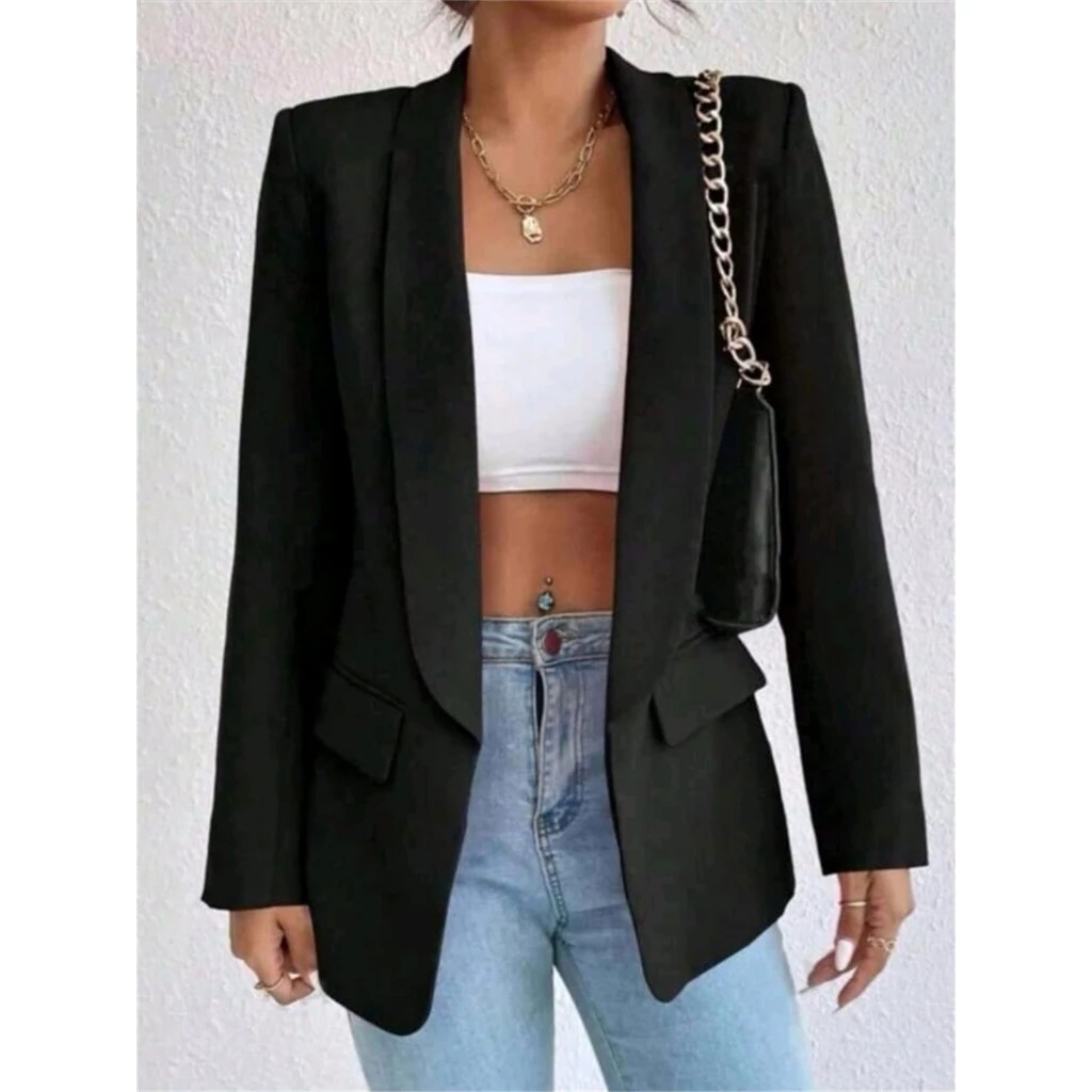 Blazer Max Alfaiataria Feminino Alongado e Acentuado Casaco Social Manga Longa