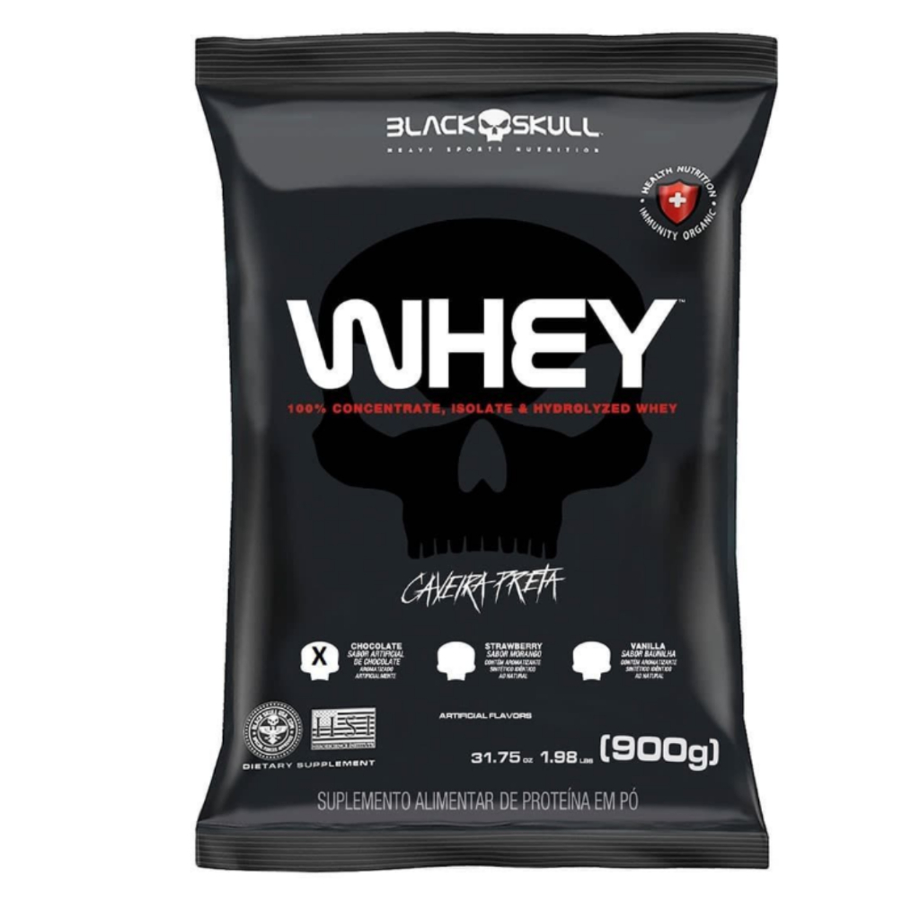 Whey 100% black skull - morango - chocolate - pistache - cookies 900g