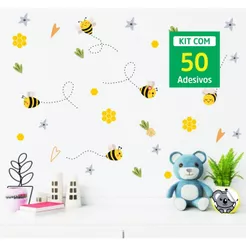 Kit de Adesivos de Parede Abelhas Favo de Mel Abelhinhas Papel de Parede Auto Colante