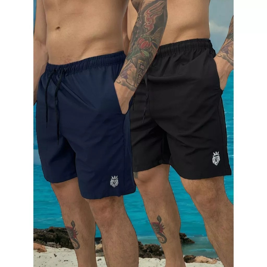 Kit 2 Shorts Masculino Bermuda Elastano Liso Mauricinho Praia Corrida Treino Academia