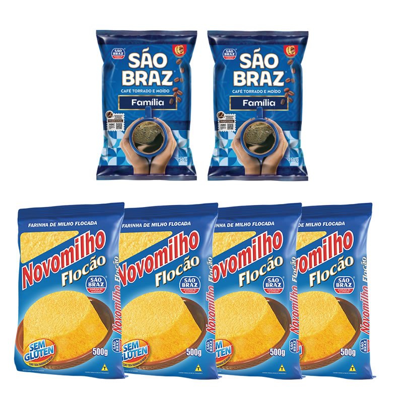Kit Café São Braz Família e Novomilho Flocão