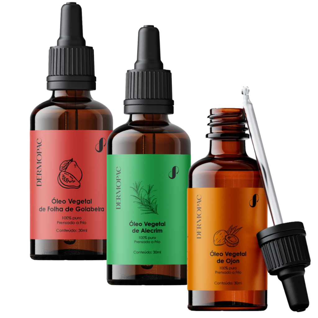 Kit Capilar Óleo Vegetal Folha de Goiabeira Ojon Alecrim 100% Puro Prensado a Frio Cabelos Dermopac em Oferta na Shopee