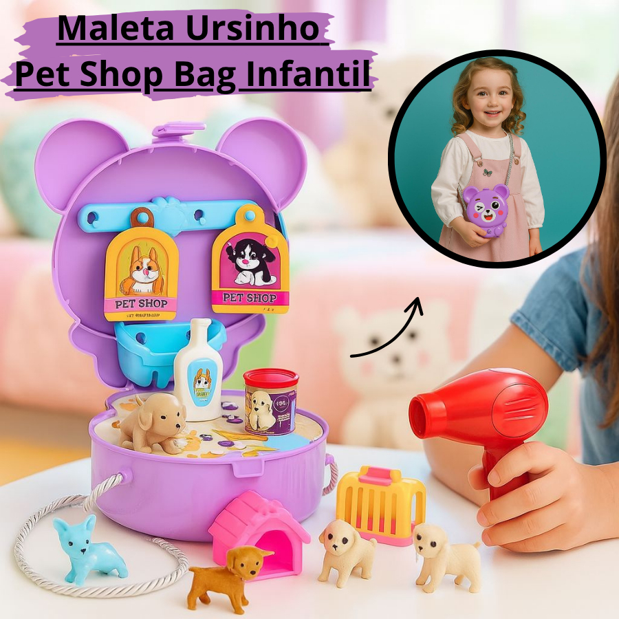 Maleta Ursinho Pet Shop Bag Infantil Bolsinha Brinquedo Menina