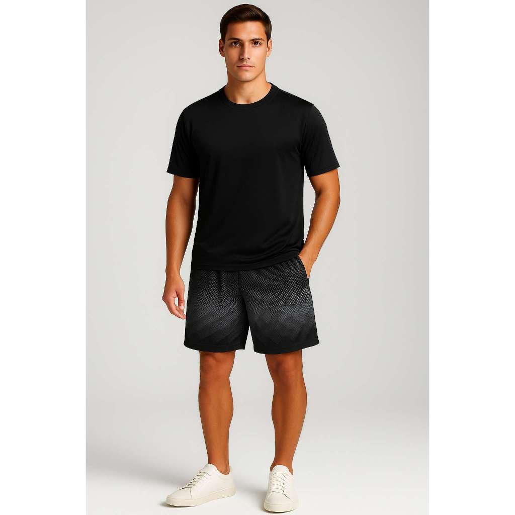 Kit 1 Camiseta Masculina Malha de secagem rápida  Academia + 1 Bermuda Esportiva bordada treino