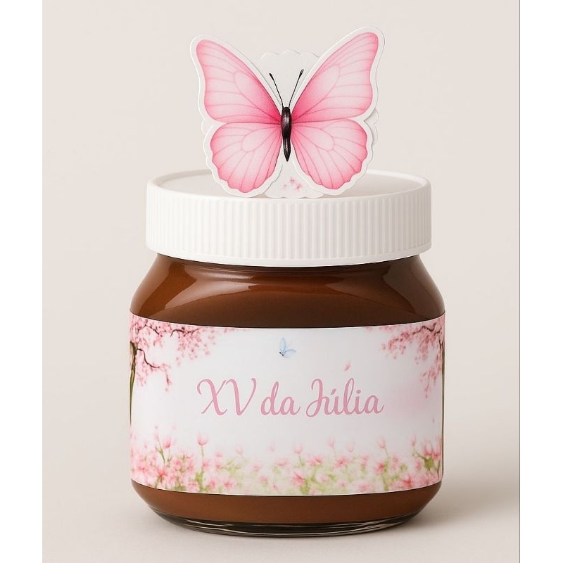 Adesivo rótulo personalizado Nutella 140gr jardim das borboletas com aplique 3D lembrancinhas personalizadas