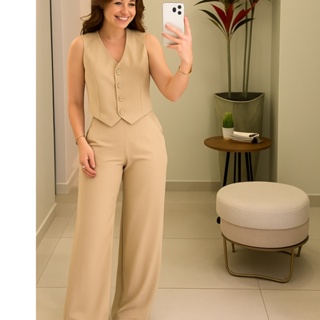 CONJUNTO FEMININO SOCIAL ELEGANTE   COLETE E CALÇA ALFIATARIA em Oferta na Shopee