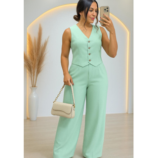 CONJUNTO  FEMININA COLETE E CALÇA EN ALFAIATARIA MODERNA em Oferta na Shopee