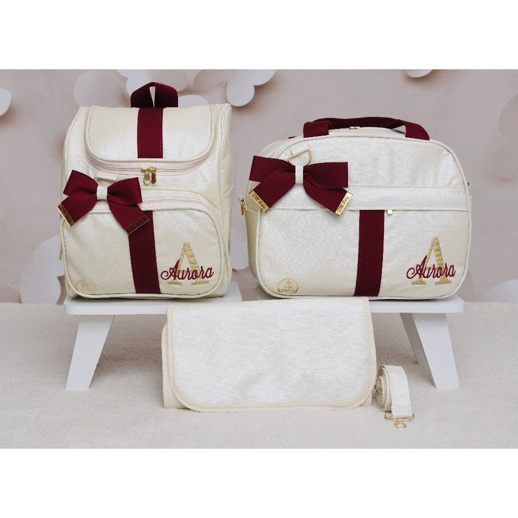 Kit Bolsa Maternidade luxo 3 peças personalizados com bolsa G, mochila e trocador — imagem 2 de 2