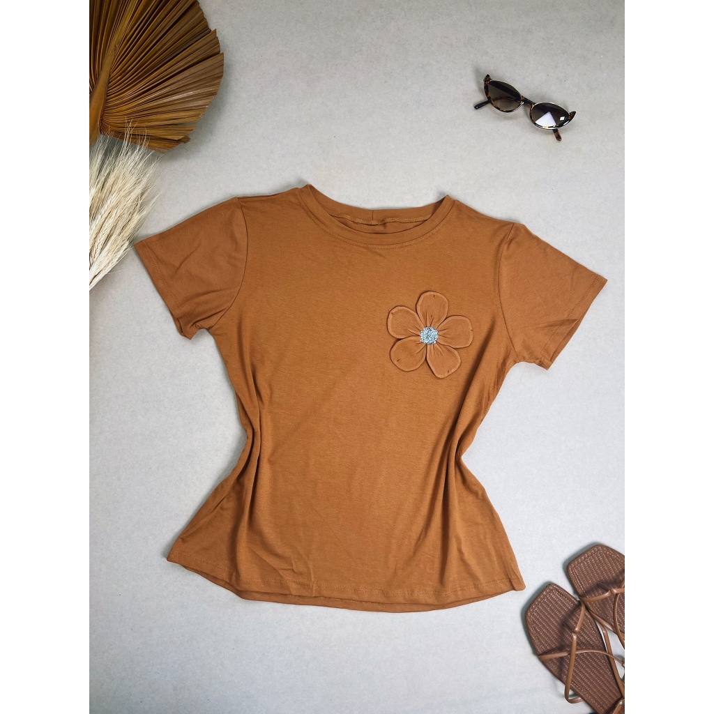 Camisa Blusa Flor Pedraria Tecido Viscolycra