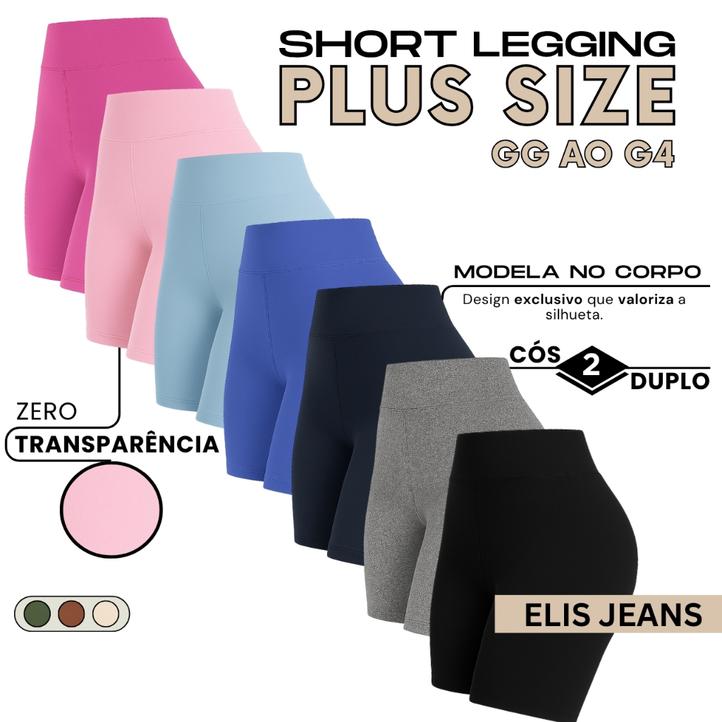 Shorts Feminino Plus Size Fitness Meia Coxa Short Cintura Alta Bermuda Legging Zero Transparência