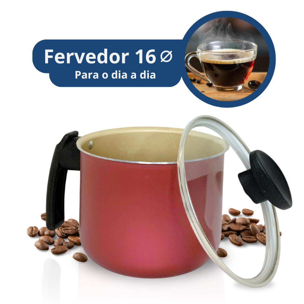 Panela Canecão Fervedor Antiaderente | Alumínios Portela Nº 16 Com Tampa De Vidro E Cabo Baquelite
