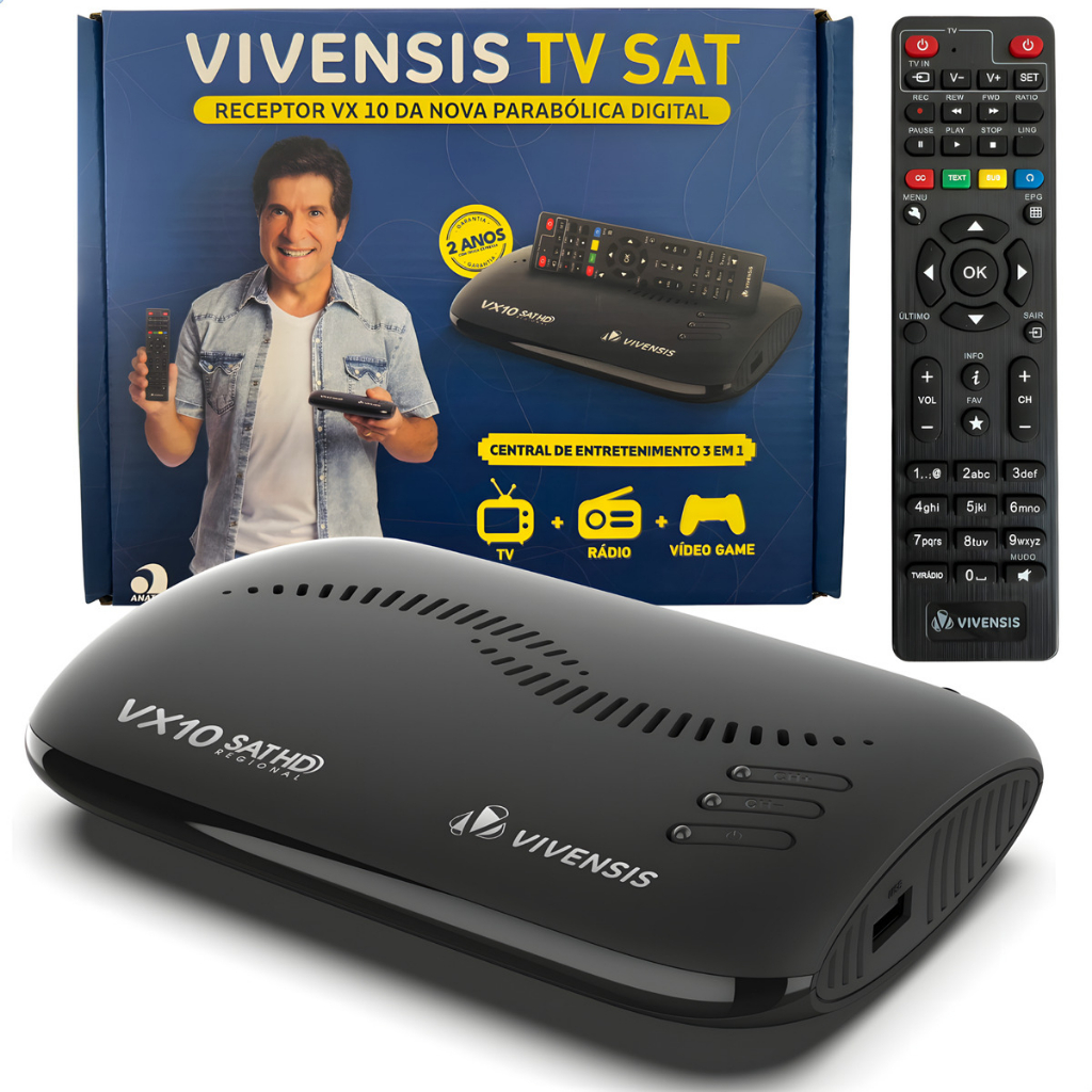 Receptor Vivensis VX10 Nova Parabolica TV Sem Mensalidade antena Receptor e Gravador Digital