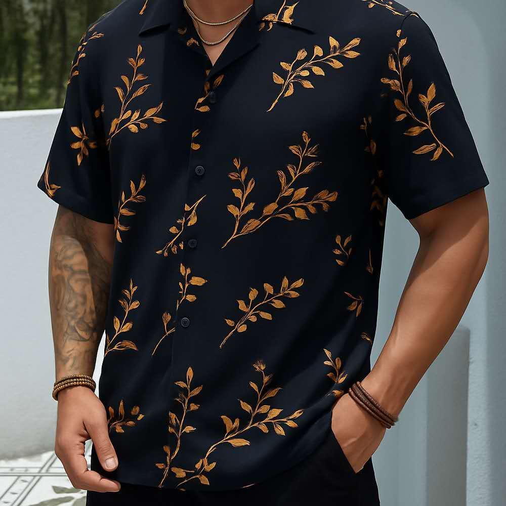 Floral Camisa havaiana praia verão masculino manga curta de botão tecido viscose em Oferta na Shopee