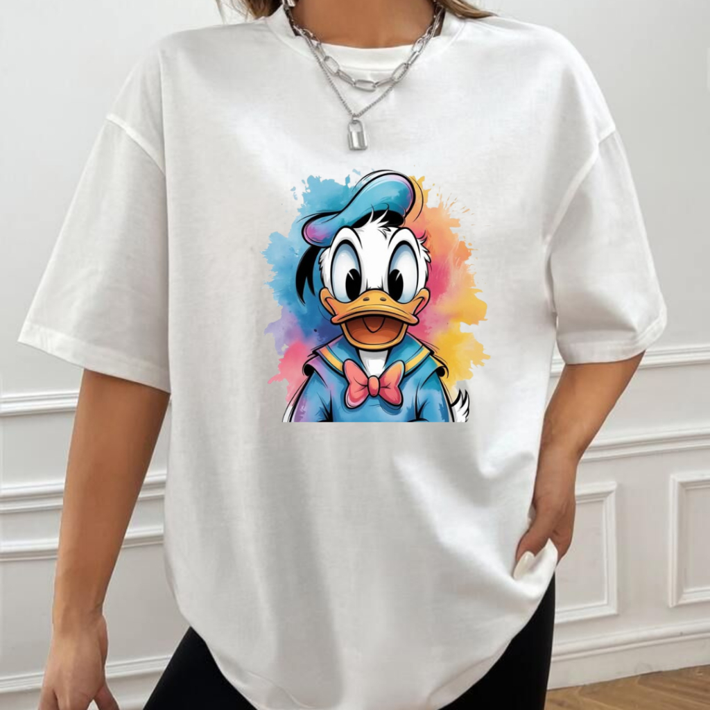 Camiseta Feminina T-Shirt P ao GG Personalizada Pato Donald Camisa Larga Estilosa Confortável Estampada Moda Feminina