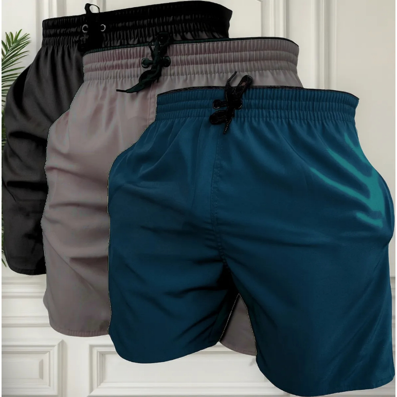 KIT 3 short bermudas tactel elastano masculino praia academia secagem rapido com 2 bolsos lateral em Oferta na Shopee