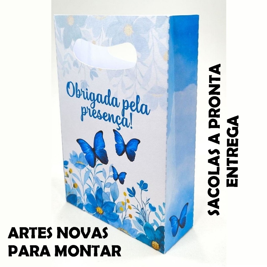Sacolinha Surpresa Personalizada Borboleta Azul Lembrancinhas para Festa Infantil