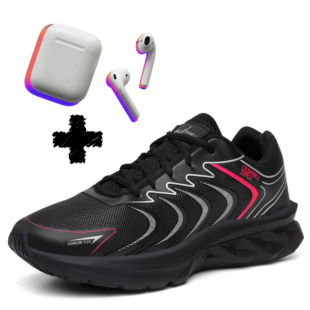 Kit Tenis Feminino + Fone de Ouvido Bluetooth Corrida Academia Preto Original Treino