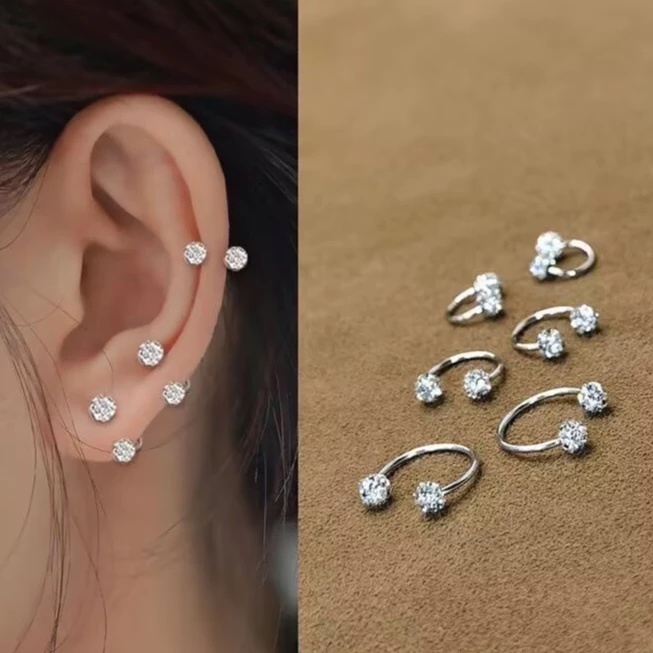 Brincos de aço inoxidável femininos com unhas de osso super brilhantes e exclusivos/8mm em Oferta na Shopee