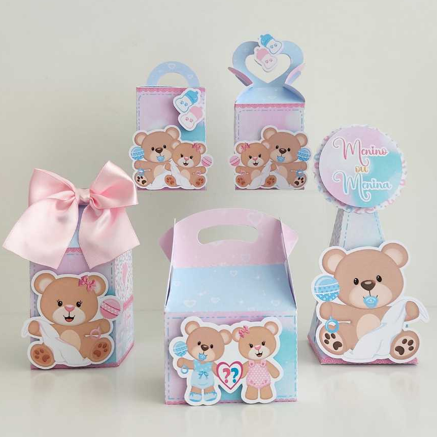 Kit Festa Infantil Chá Revelação - Pegue e Monte - Lembrancinhas  - Aniversário - Personalizados