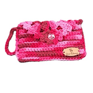 Bolsa Necessaire Carteira Porta Cartões Moedas Crochê Colorida Mesclada Crochet Moda Feminina