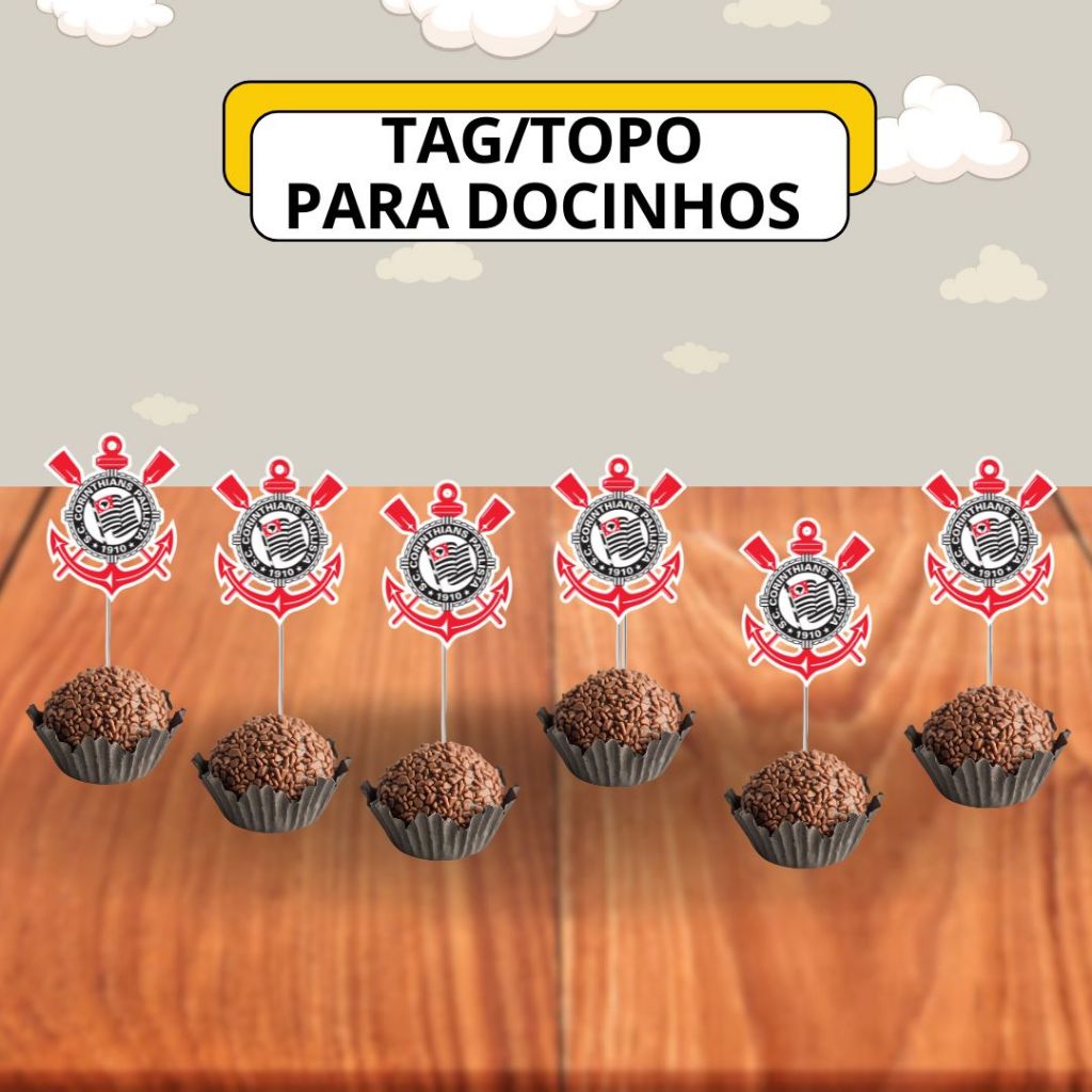 50 Tag Topo Para Brigadeiro Beijinho Doces Corintians Timão Menino Menino Aniversário Festa Infantil