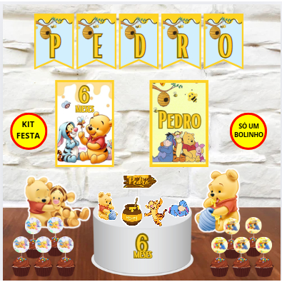 kit personalizado aniversário ursinho urso pooh mesversário com nome e idade em Oferta na Shopee