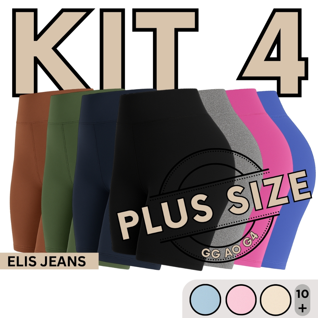 Kit 4 Shorts Feminino Plus SizeFitness Meia Coxa Short Cintura Alta Bermuda Legging Zero Transparência