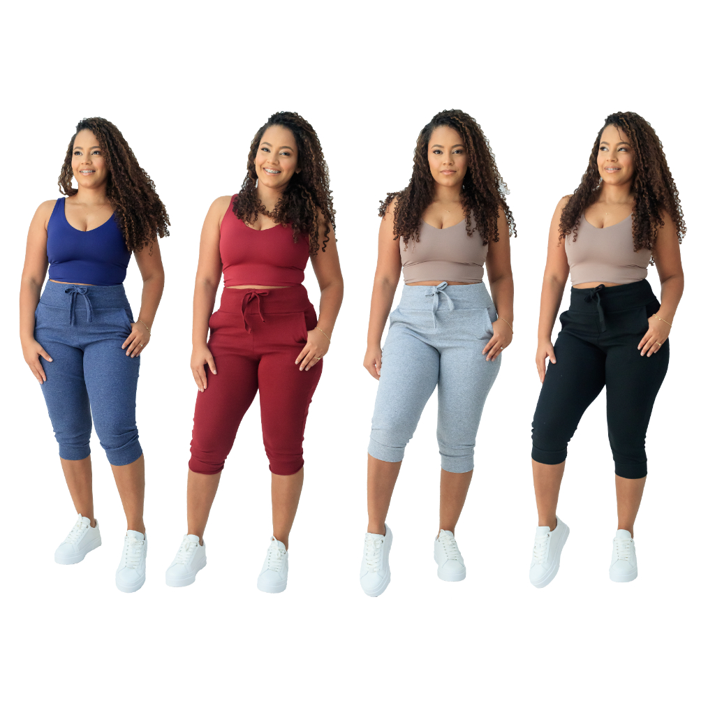 kit 4 calças corsario feminina com elastano cintura alta calça capri em Oferta na Shopee