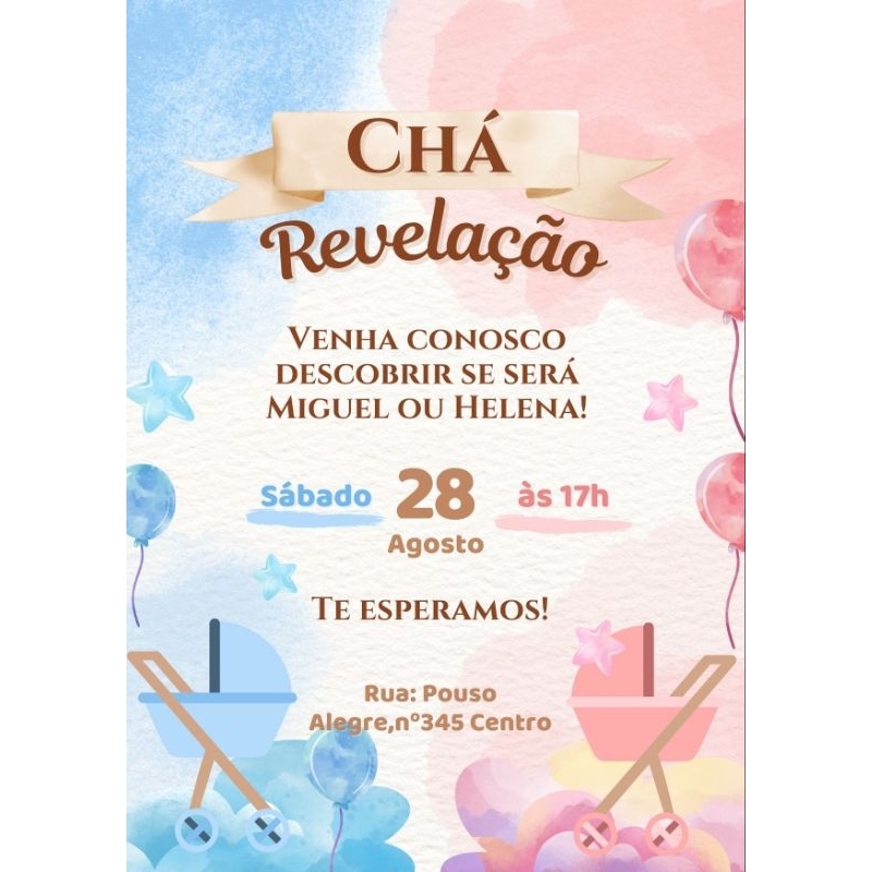 CONVITE CHÁ REVELAÇÃO Animado (tire dúvidas sobre o ENVIO)