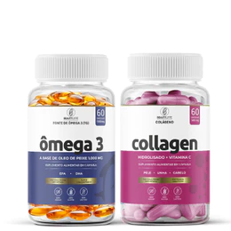 KIT Ômega 3 60 Caps. + Colágeno Hidrolisado com Vitamina C e Peptídeos BioAtivos 60 Caps BeautyLiffe