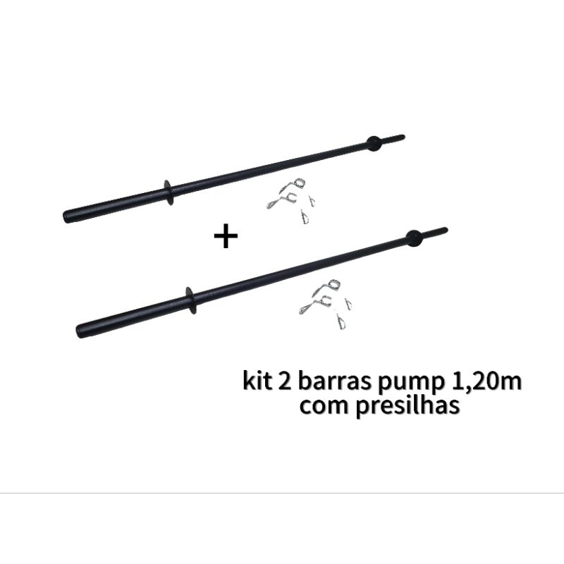 kit 2 barras body pump 1,20m com presilhas multifuncional academia musculação