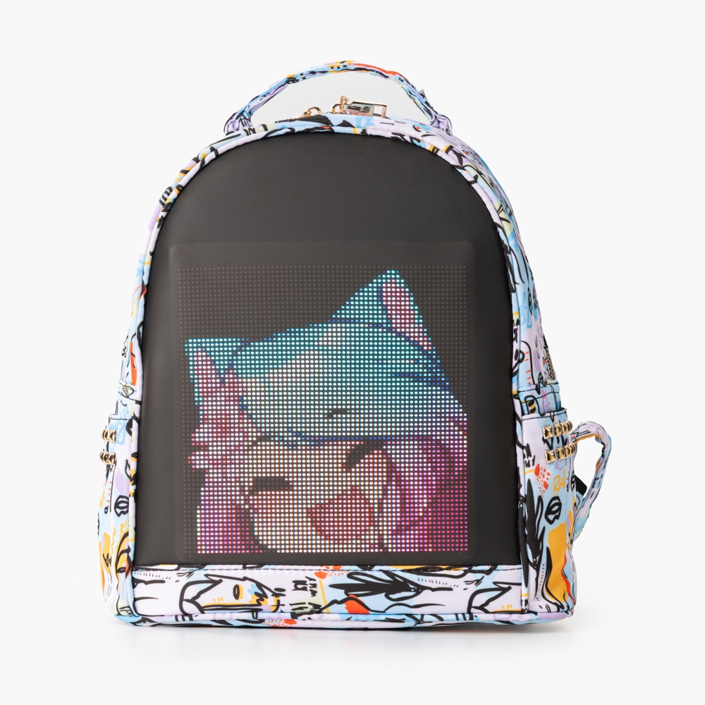 Mochila com luzes LED e  animações personalizáveis，mais brilhante da multidão