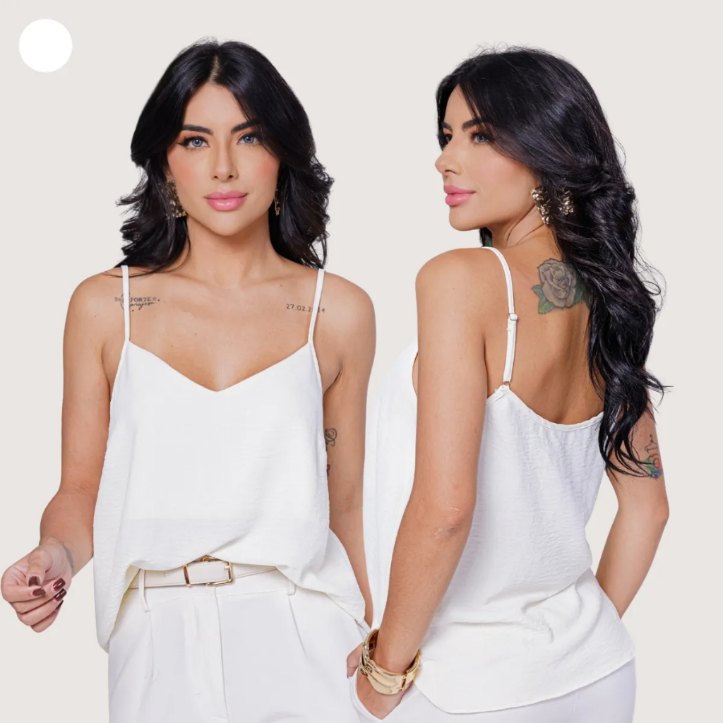 Regata Alça Fina com Regulagem Decote V Liso Tecido Duna Blusinha Alça Fina Gola V Regulável em Oferta na Shopee