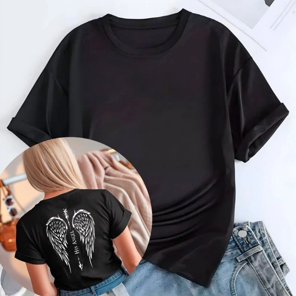 Camiseta Feminina T Shirt Promoção Algodão Angel Asas Frases Gotico Moda Rock Anjo Gotico Exclusivo Novo RR