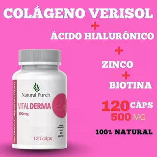 COLÁGENO VERISOL + ÁCIDO HIALURÔNICO + ZINCO + BIOTINA = 120 CÁP - 500 MG