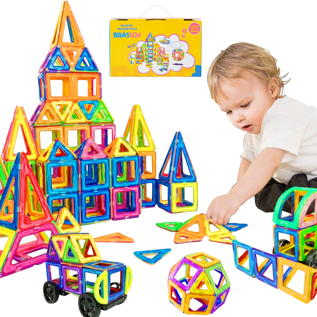 Blocos de Montar Magnéticos Brinquedo Educativo Infantil 120 Peças