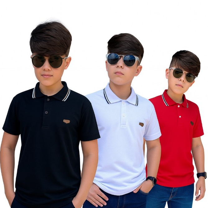 Kit 3 Camisa Gola Polo Lisa De Menino Infantil Juvenil Masculino Tamanho 4 ao 14 anos