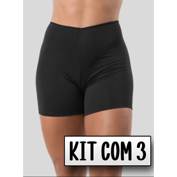 Kit com 3 Short intimo feminino segunda pele anágua bermuda térmica lisa
