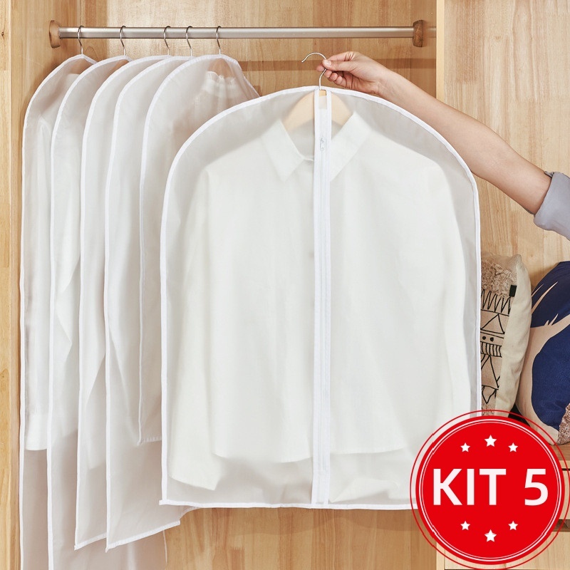 Kit 5 Pecas Organizador Roupas Poeira Tampa Protetora Contra Capa Casaco De Saco De Translúcido Terno Cobrir em Oferta na Shopee