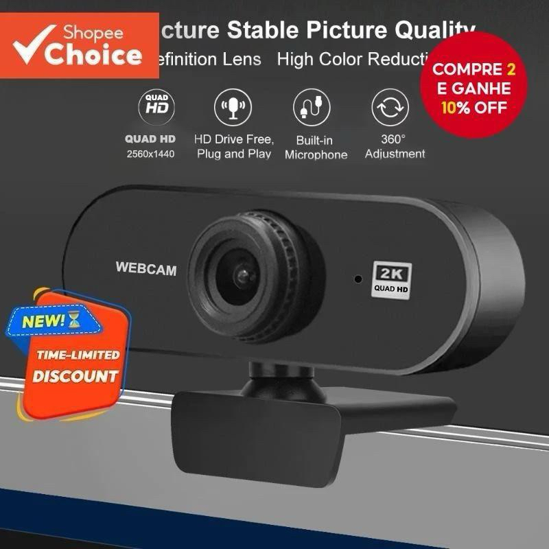 Câmera USB HD 2K QUAD Webcam Com Microfone Embutido Adequada