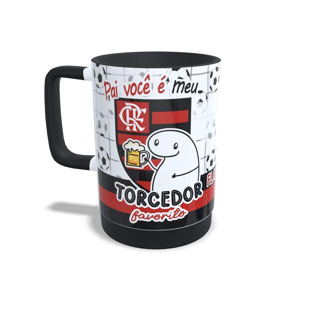 Caneca Soft  Dia dos Pais Flork Torcedor Flamengo Alça Soft e Base em Silicone com Interior Preto