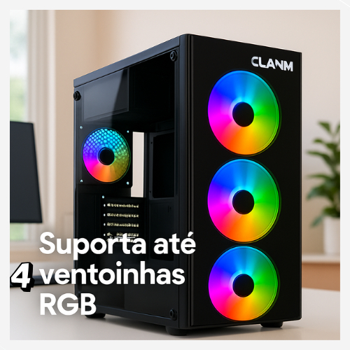 Gabinete Cpu Pc Gamer Led Vidro 4 Fans Rgb Temp. Frontal & Lat ref 001