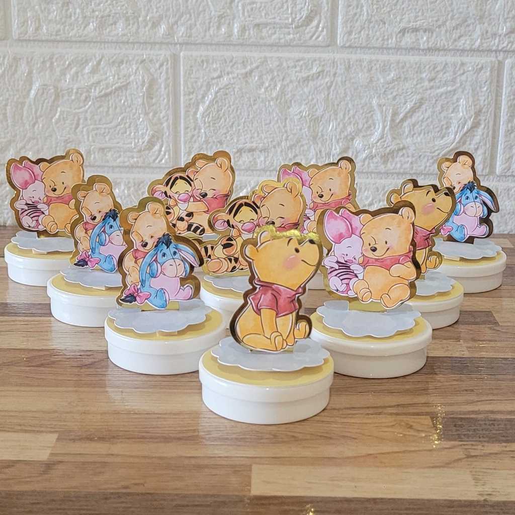 Aplique 3D para latinha Pooh Aquarela - Festa Infantil - Lembrancinhas Personalizadas.