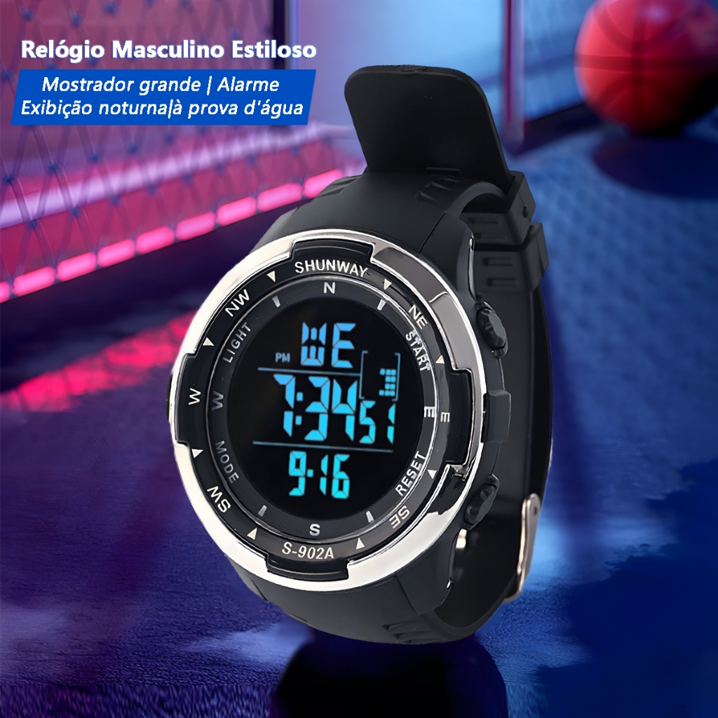 Relógio De Pulso Digital Masculino Esportivo A Prova D 'Água De Silicone Led Cronômetro Preto Prata em Oferta na Shopee